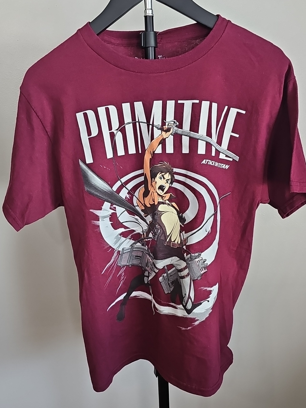 Primitive Maroon Kids' Attack on Titan Graphic Tee with White Print